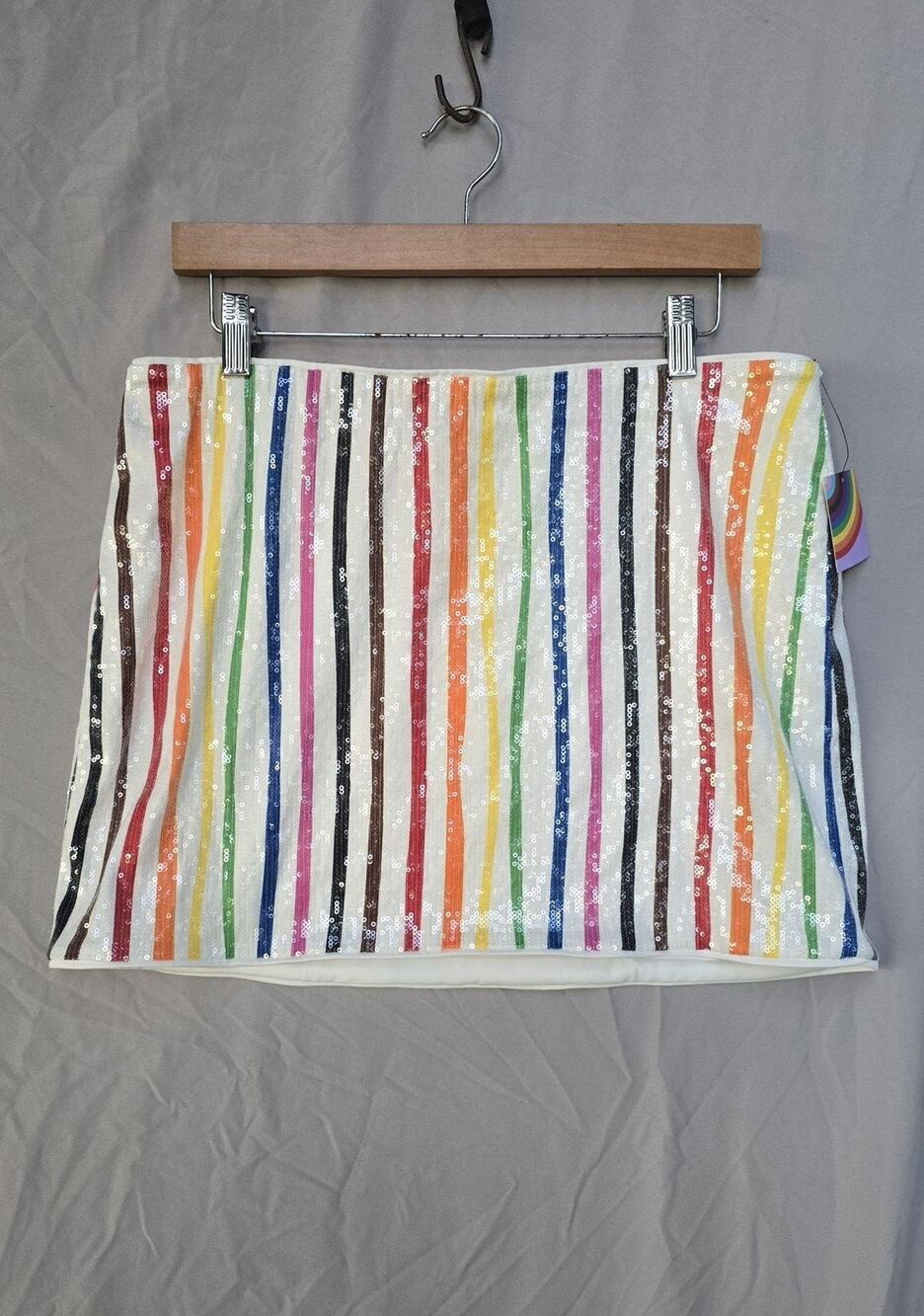 Pride Skirt Womens Medium Multicolor Rainbow Stripe Sequin Knit Mini Lined Party